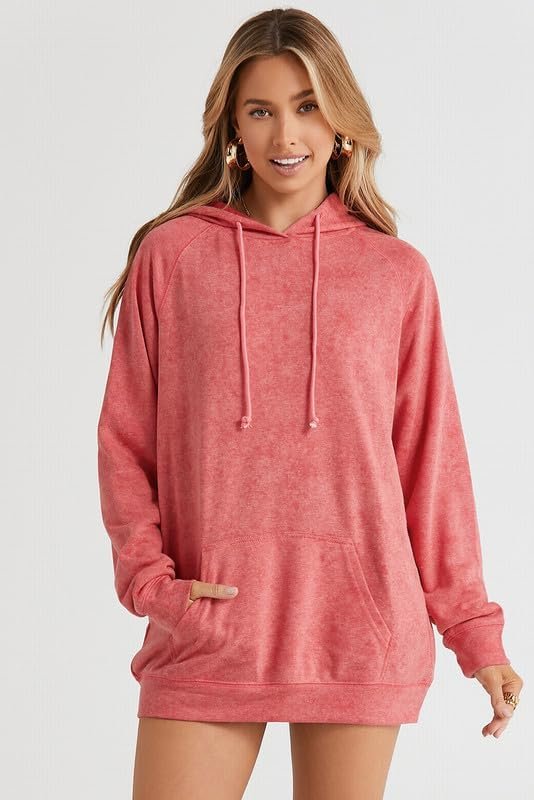 Women's Casual Hoodies Long Sleeve Solid Lightweight Pullover Tops Loose Sweatshirt with Pocket
