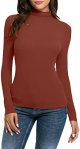 Women Casual Solid Long Sleeve Mock Turtleneck Blouse Tops Slim Fit Stretchy Layer Tee Shirts Active Shirt Pack