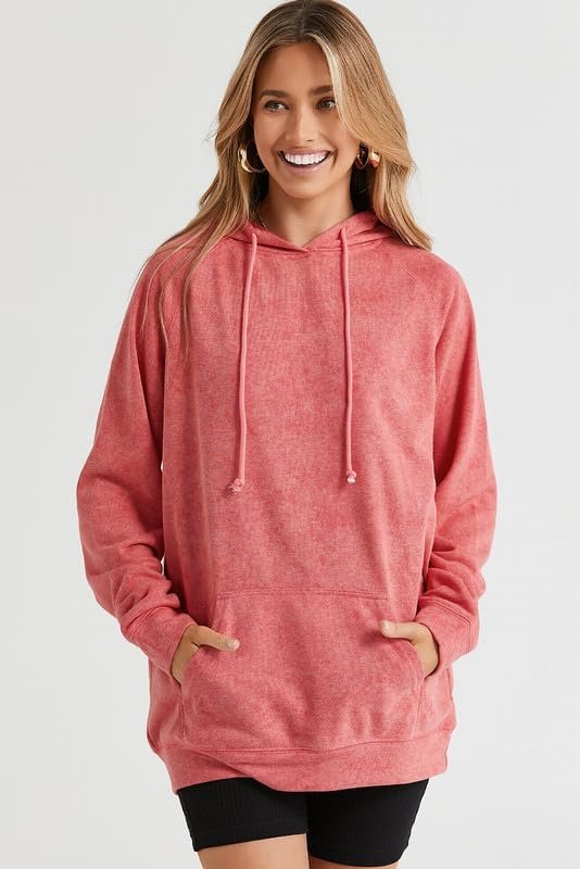 Women's Casual Hoodies Long Sleeve Solid Lightweight Pullover Tops Loose Sweatshirt with Pocket