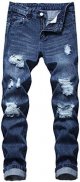 Mens Ripped Jeans, Distressed Destroyed Slim Fit Straight Leg Denim Pants