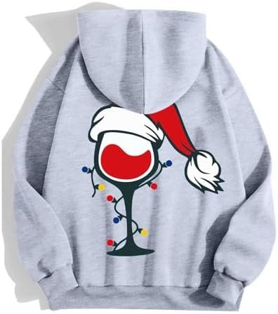 Christmas Women's Printed Zipper Long Sleeve Pocket Drawstring Casual Sports Hoodie Sweatshirt for Teens