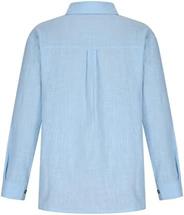 Linen Shirts for Women Summer Long Sleeve Lapel Button Down Blouse Lightweight Gauze Loose Casual Fashion Shirt Clothes