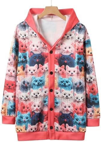 Women'S Fashion Hoodies Print Sweatshirts Long Sleeve Hoodies Print Button Coat Tops Clothes Womens Long Coats