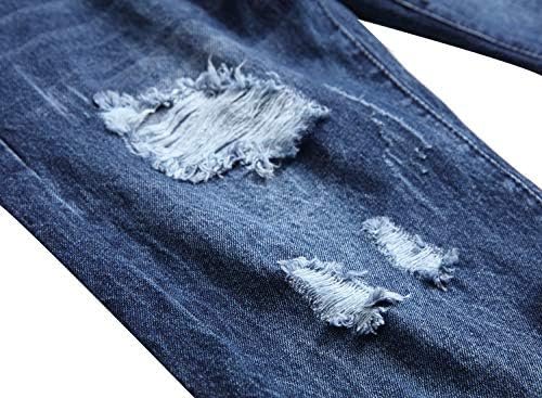 Mens Ripped Jeans, Distressed Destroyed Slim Fit Straight Leg Denim Pants