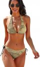 Swimsuit Women V-Neck Underwater World Life Map Tops Bottoms Bathing Suit Holiday Removable Padding Bra Tie Back