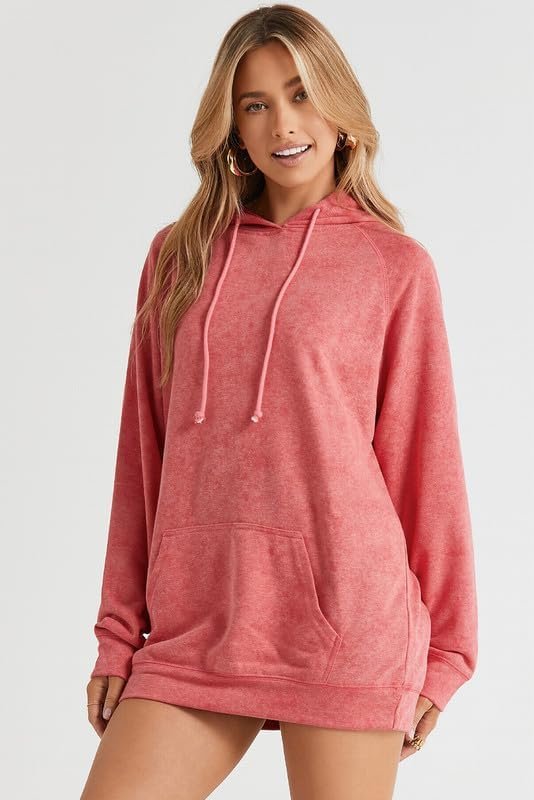 Women's Casual Hoodies Long Sleeve Solid Lightweight Pullover Tops Loose Sweatshirt with Pocket