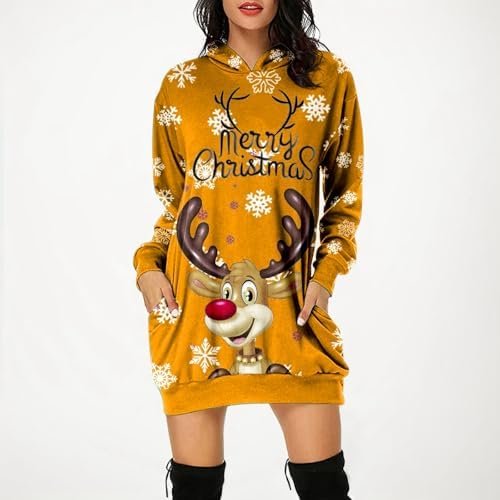 Women's Christmas Printed Long Sleeved Hooded Sweatshirt with Pocket Hoodie Pullover Dress Hoodie Women New Years